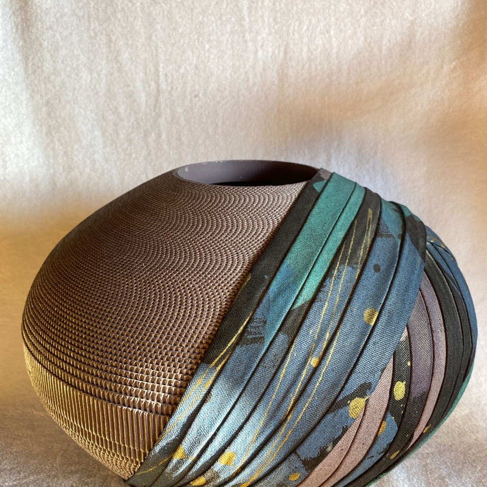 Emilio Robba vase.  Large, fabric wrapped, black blue and purple.  1980's France